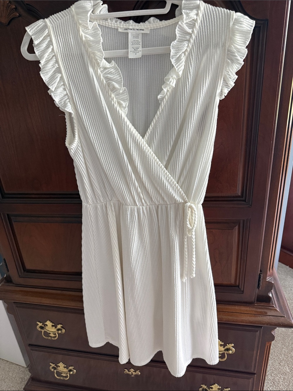Caution To The Wind Cream Ruffled Wrap-Style Midi Dress